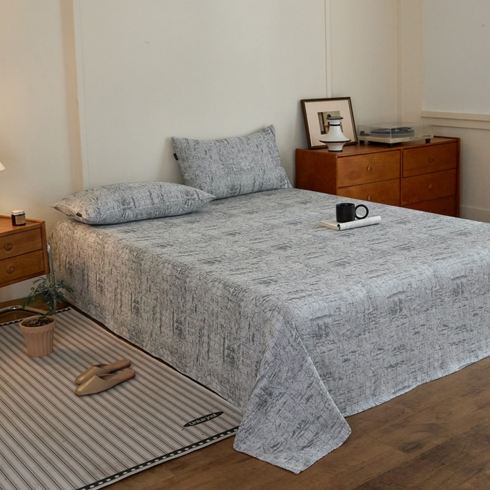 91家纺网 家纺一手货源 找家纺 云雀 2025新款A类全棉色织双层纱四件套 格林-浅灰