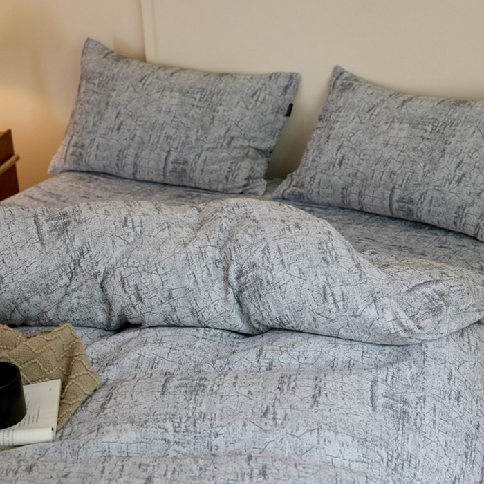 91家纺网 家纺一手货源 找家纺 云雀 2025新款A类全棉色织双层纱四件套 格林-浅灰