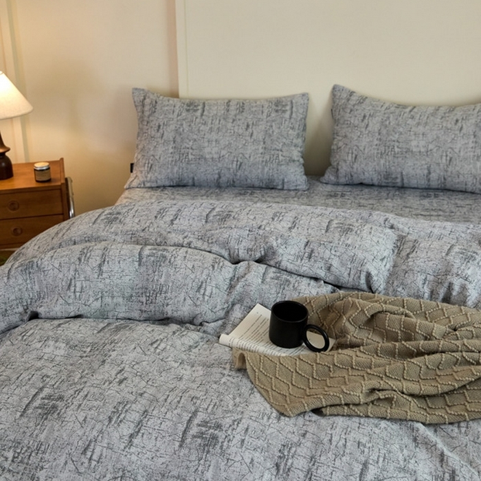 91家纺网 家纺一手货源 找家纺 云雀 2025新款A类全棉色织双层纱四件套 格林-浅灰