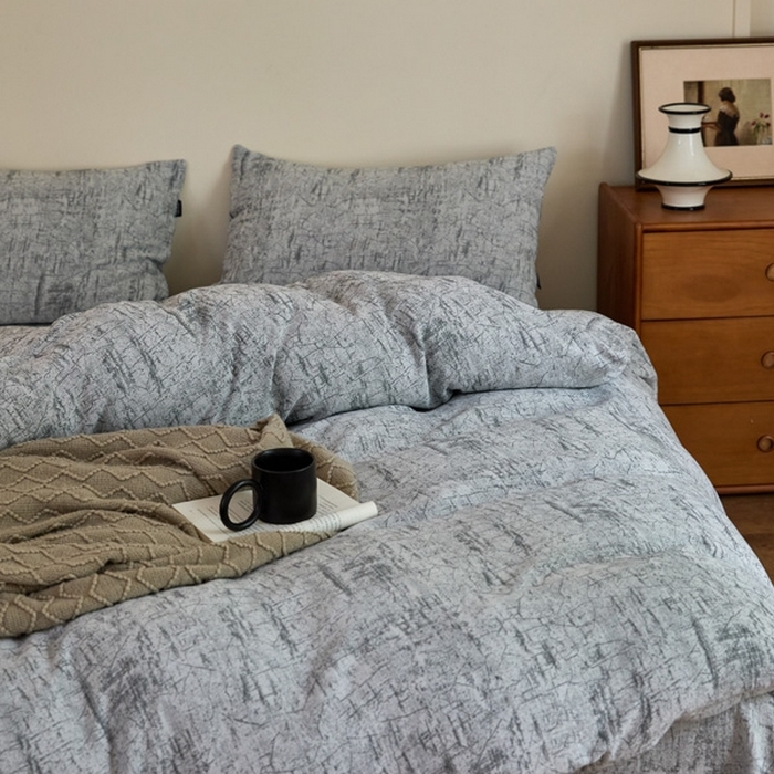 91家纺网 家纺一手货源 找家纺 云雀 2025新款A类全棉色织双层纱四件套 格林-浅灰