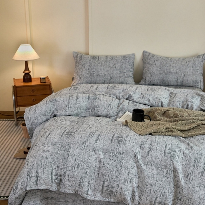 91家纺网 家纺一手货源 找家纺 云雀 2025新款A类全棉色织双层纱四件套 格林-浅灰