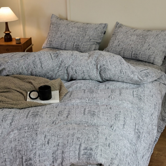 91家纺网 家纺一手货源 找家纺 云雀 2025新款A类全棉色织双层纱四件套 格林-浅灰