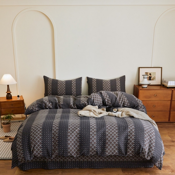 云雀 2025新款A类全棉色织双层纱四件套 格林-深灰