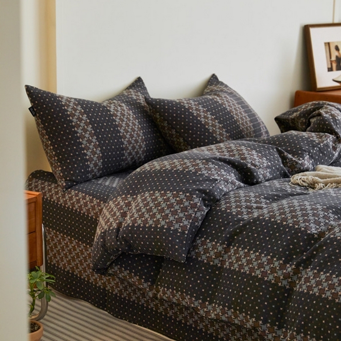 91家纺网 家纺一手货源 找家纺 云雀 2025新款A类全棉色织双层纱四件套 格林-深灰