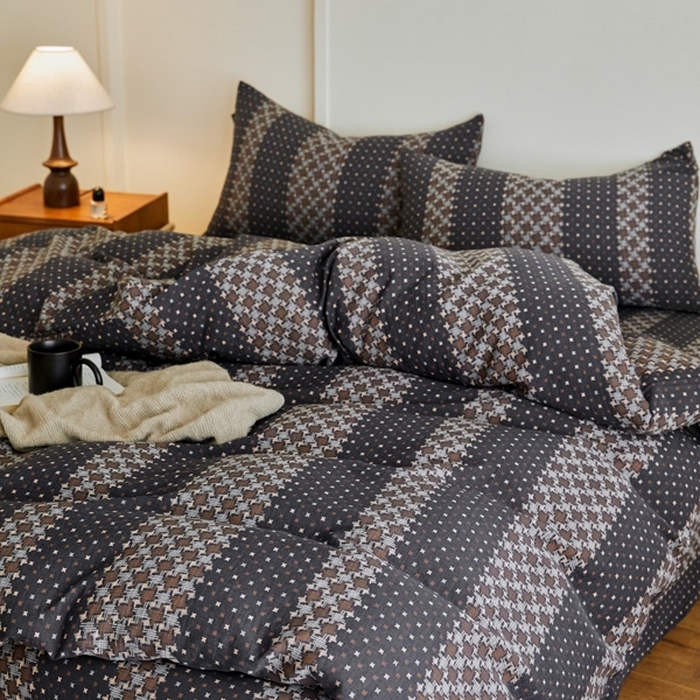 91家纺网 家纺一手货源 找家纺 云雀 2025新款A类全棉色织双层纱四件套 格林-深灰