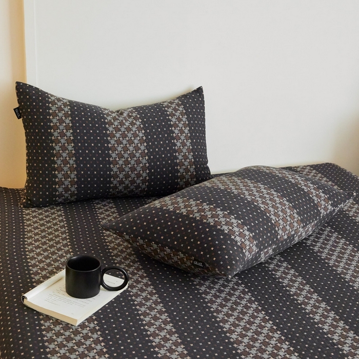 91家纺网 家纺一手货源 找家纺 云雀 2025新款A类全棉色织双层纱四件套 格林-深灰