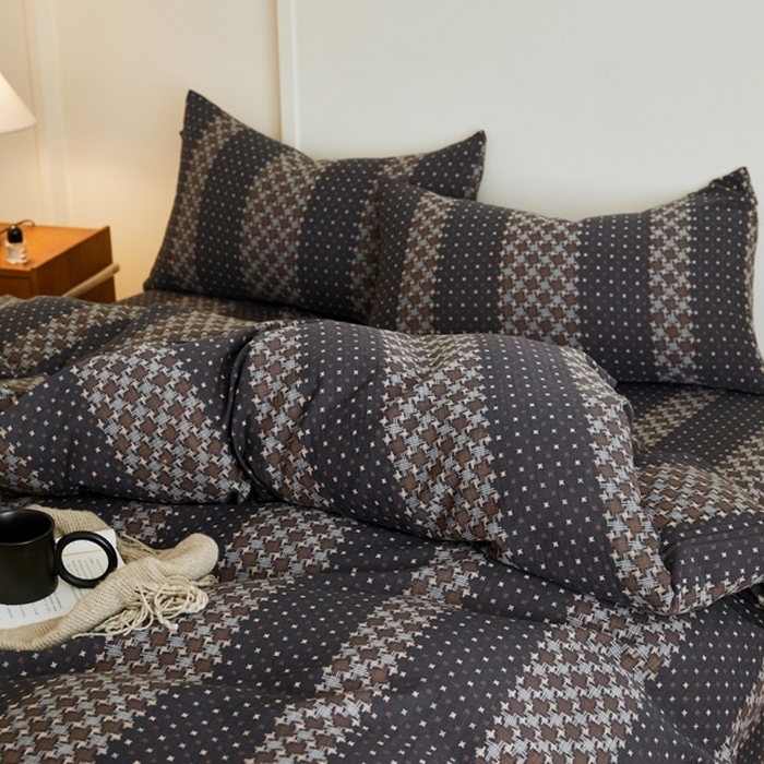 91家纺网 家纺一手货源 找家纺 云雀 2025新款A类全棉色织双层纱四件套 格林-深灰