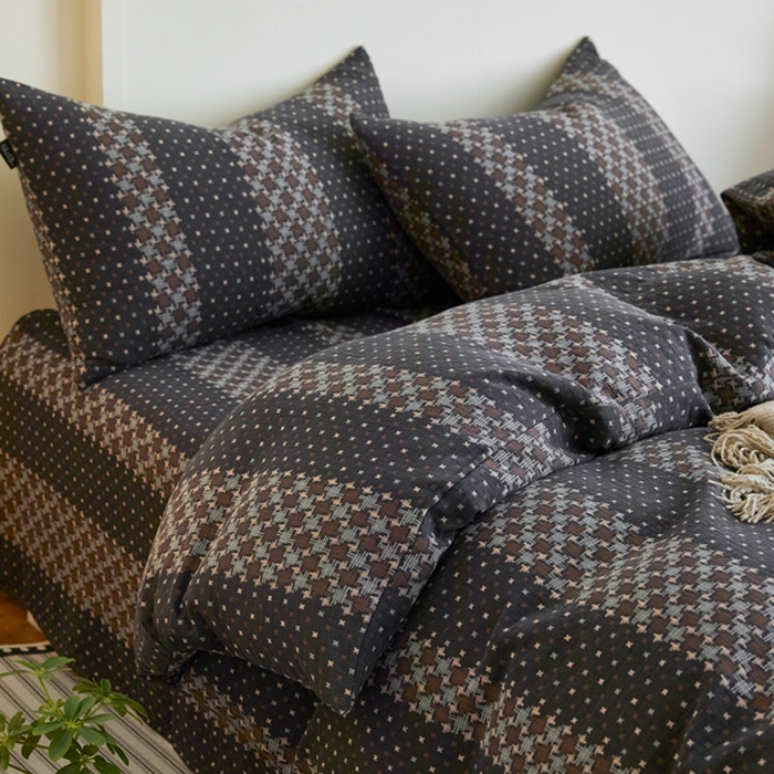 91家纺网 家纺一手货源 找家纺 云雀 2025新款A类全棉色织双层纱四件套 格林-深灰