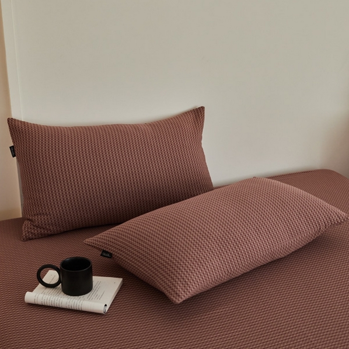 91家纺网 家纺一手货源 找家纺 云雀 2025新款A类全棉色织双层纱四件套 格林-烟红