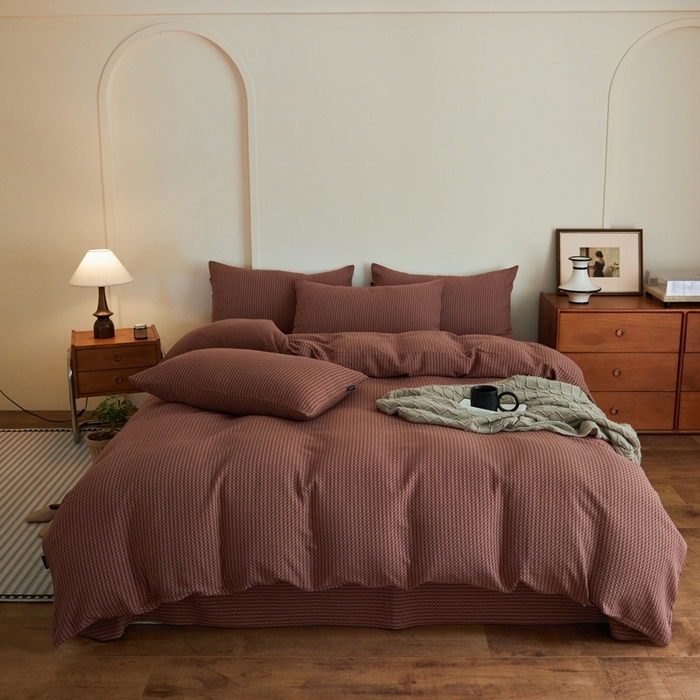 云雀 2025新款A类全棉色织双层纱四件套 格林-烟红