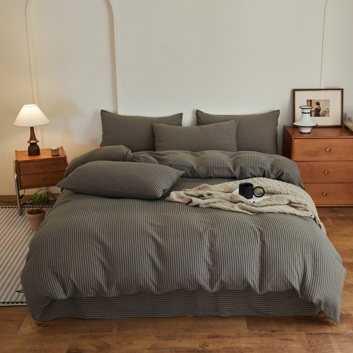 云雀 2025新款A类全棉色织双层纱四件套 格林-烟灰