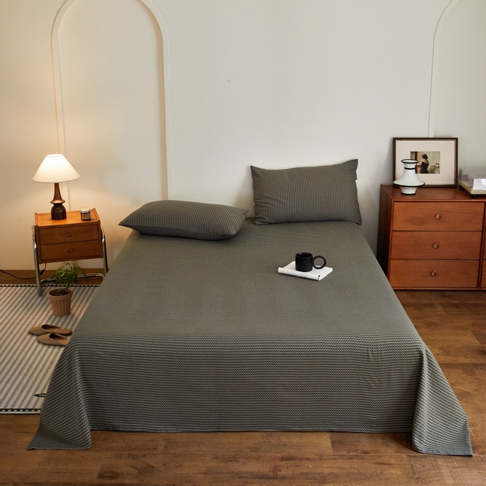 91家纺网 家纺一手货源 找家纺 云雀 2025新款A类全棉色织双层纱四件套 格林-烟灰