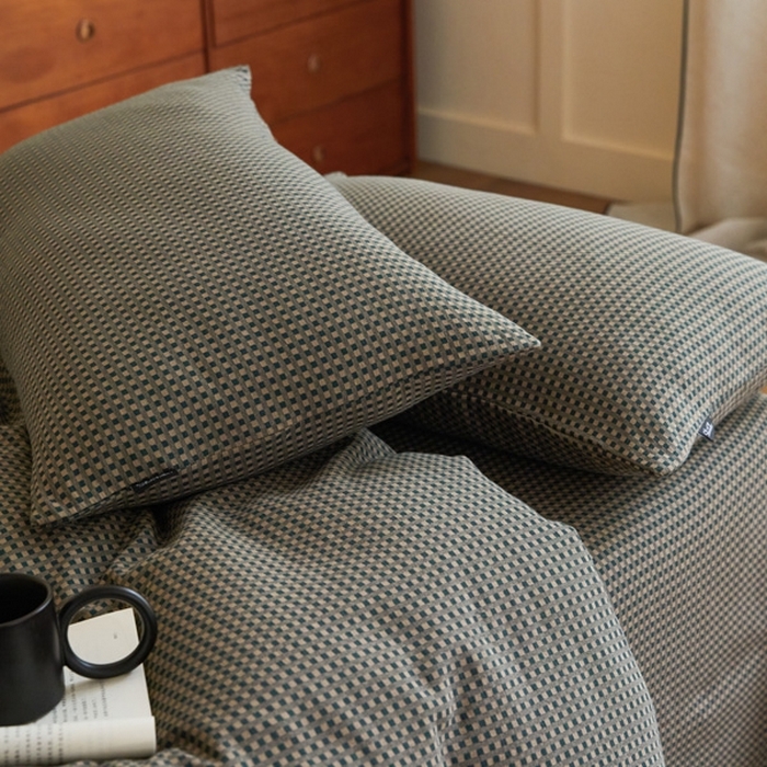 91家纺网 家纺一手货源 找家纺 云雀 2025新款A类全棉色织双层纱四件套 格林-烟灰