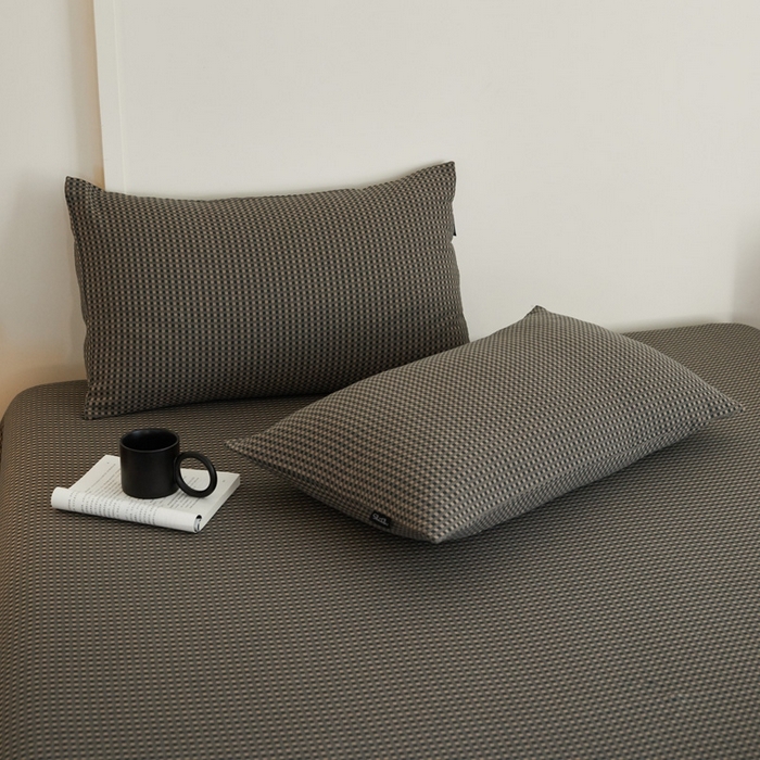 91家纺网 家纺一手货源 找家纺 云雀 2025新款A类全棉色织双层纱四件套 格林-烟灰