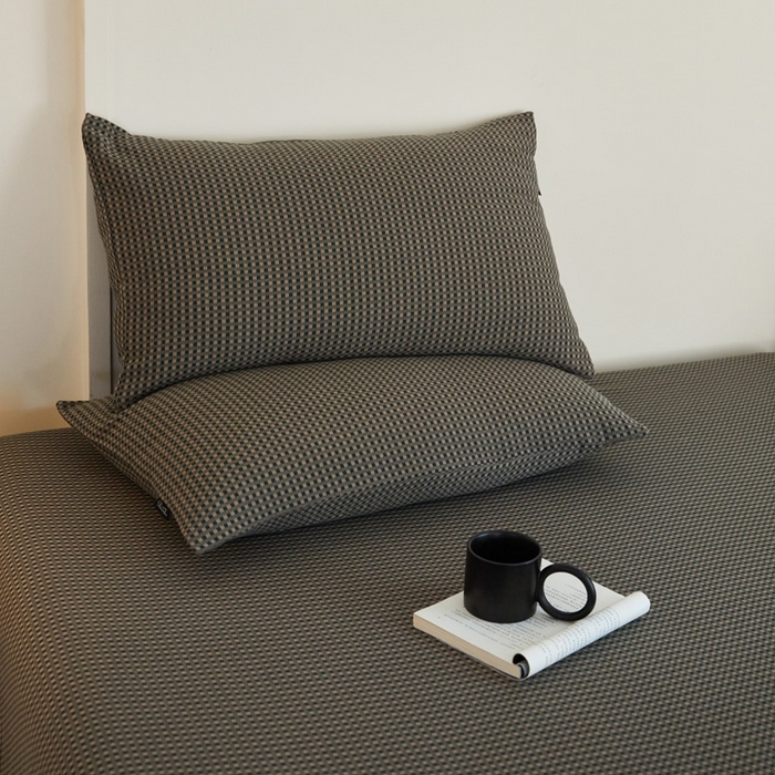 91家纺网 家纺一手货源 找家纺 云雀 2025新款A类全棉色织双层纱四件套 格林-烟灰