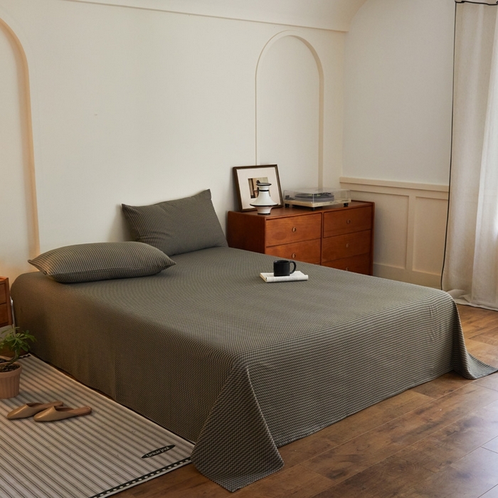 91家纺网 家纺一手货源 找家纺 云雀 2025新款A类全棉色织双层纱四件套 格林-烟灰