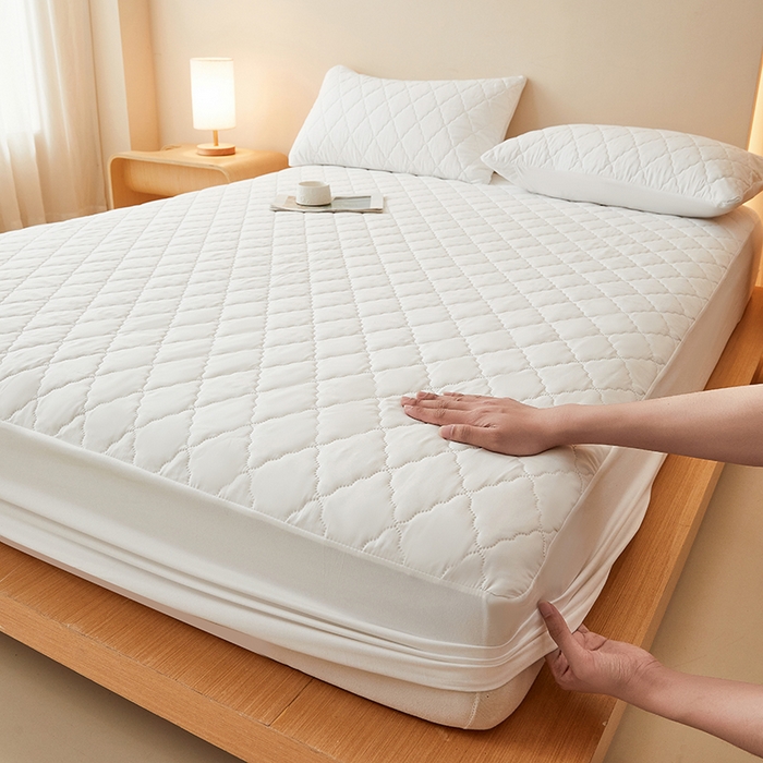 91家纺网 家纺一手货源 找家纺 （总）衿成家纺 2025新款跨境电商热款菱形格夹棉防水床笠支持大佬价跑量多尺寸可做-单床笠