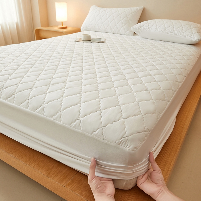 91家纺网 家纺一手货源 找家纺 （总）衿成家纺 2025新款跨境电商热款菱形格夹棉防水床笠支持大佬价跑量多尺寸可做-单床笠