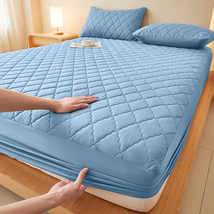 91家纺网 家纺一手货源 找家纺 （总）衿成家纺 2025新款跨境电商热款菱形格夹棉防水床笠支持大佬价跑量多尺寸可做-单床笠