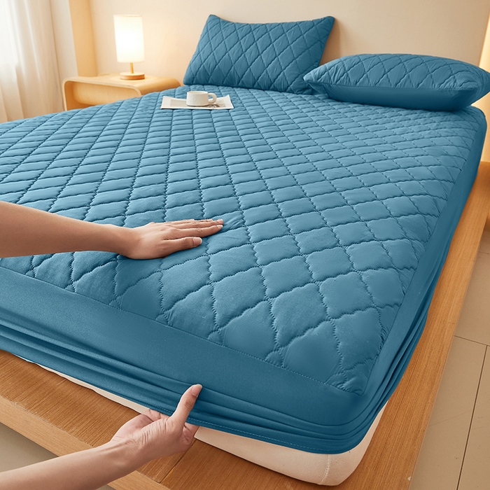 91家纺网 家纺一手货源 找家纺 （总）衿成家纺 2025新款跨境电商热款菱形格夹棉防水床笠支持大佬价跑量多尺寸可做-单床笠