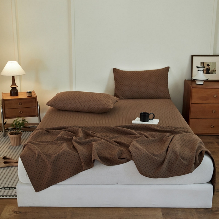 91家纺网 家纺一手货源 找家纺 云雀 2025新款A类全棉色织双层纱单床单 格林咖色