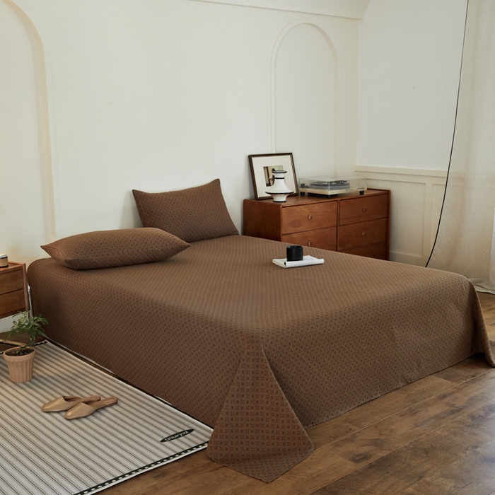 91家纺网 家纺一手货源 找家纺 云雀 2025新款A类全棉色织双层纱单床单 格林咖色