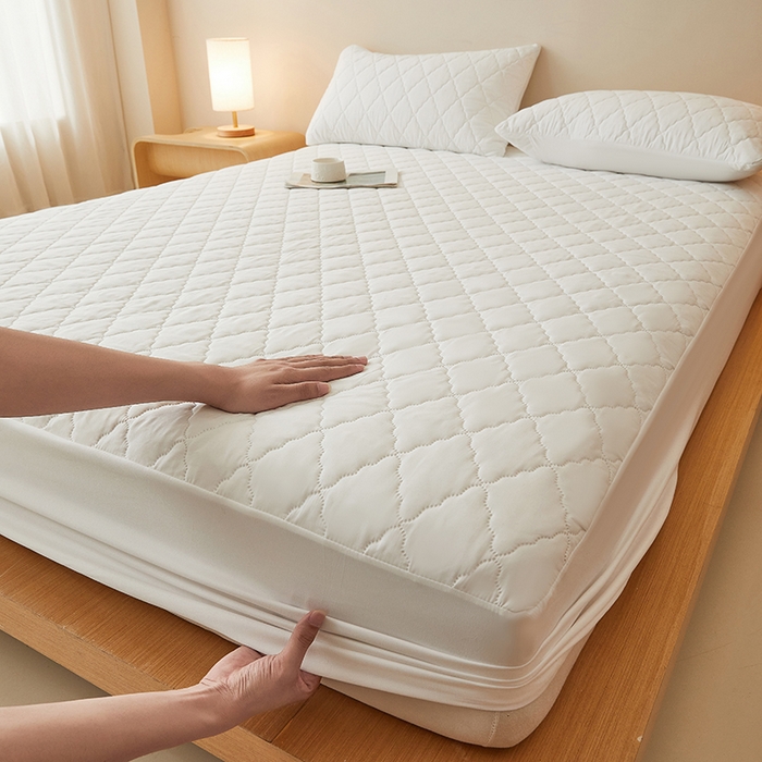 衿成家纺 2025新款跨境电商热款菱形格夹棉防水床笠支持大佬价跑量多尺寸可做-单床笠 L-白色