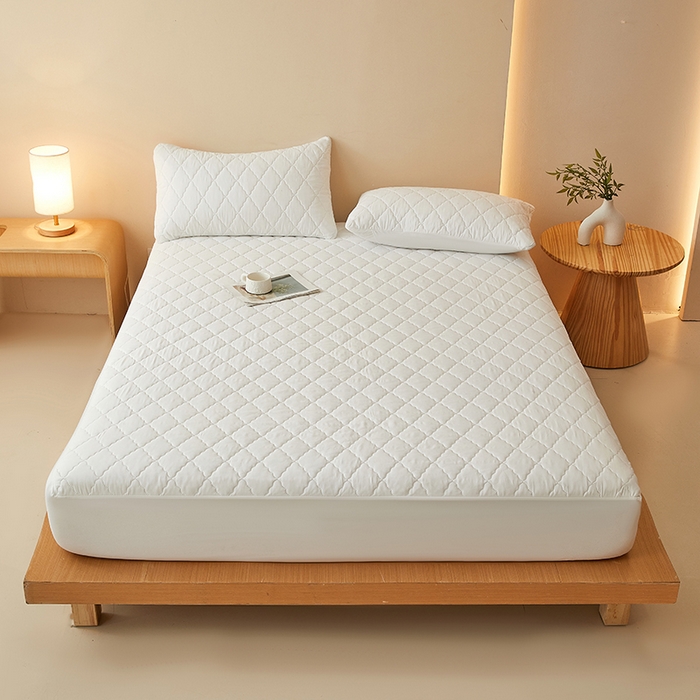 91家纺网 家纺一手货源 找家纺 衿成家纺 2025新款跨境电商热款菱形格夹棉防水床笠支持大佬价跑量多尺寸可做-单床笠 L-白色