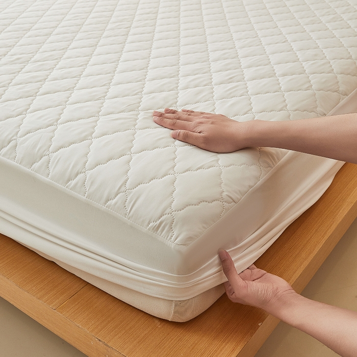 91家纺网 家纺一手货源 找家纺 衿成家纺 2025新款跨境电商热款菱形格夹棉防水床笠支持大佬价跑量多尺寸可做-单床笠 L-白色