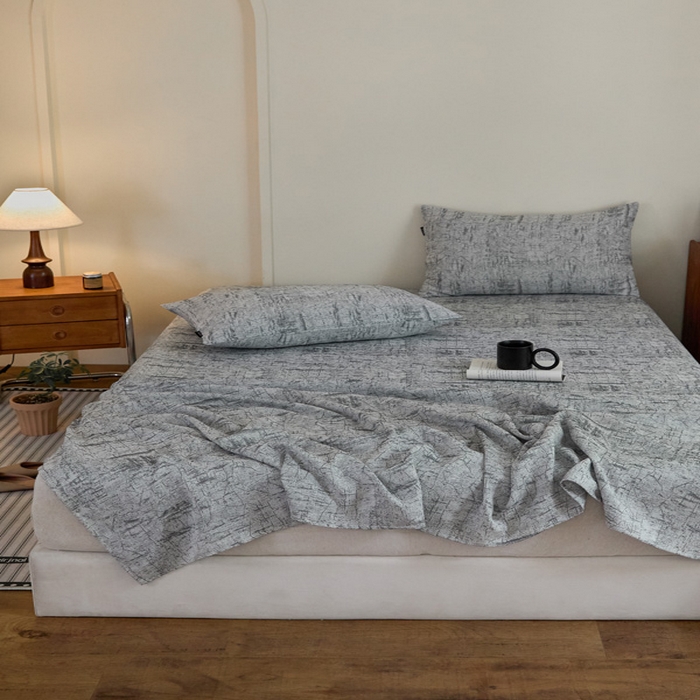 91家纺网 家纺一手货源 找家纺 云雀 2025新款A类全棉色织双层纱单床单 格林浅灰