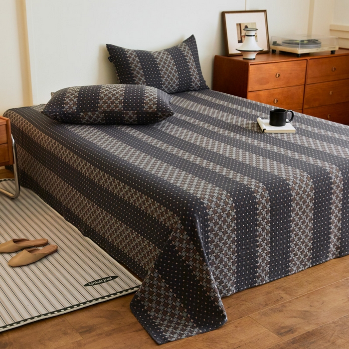 91家纺网 家纺一手货源 找家纺 云雀 2025新款A类全棉色织双层纱单床单 格林深灰