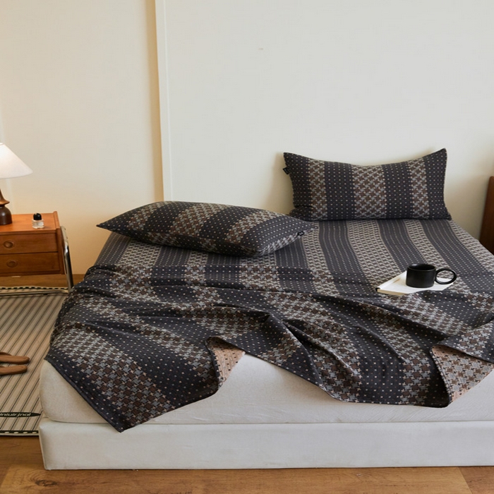 91家纺网 家纺一手货源 找家纺 云雀 2025新款A类全棉色织双层纱单床单 格林深灰