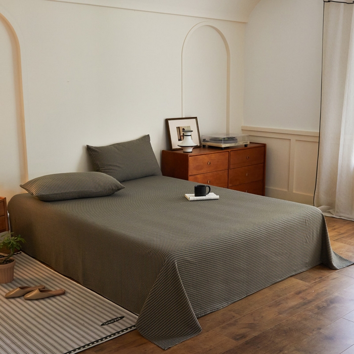 91家纺网 家纺一手货源 找家纺 云雀 2025新款A类全棉色织双层纱单床单 格林烟灰