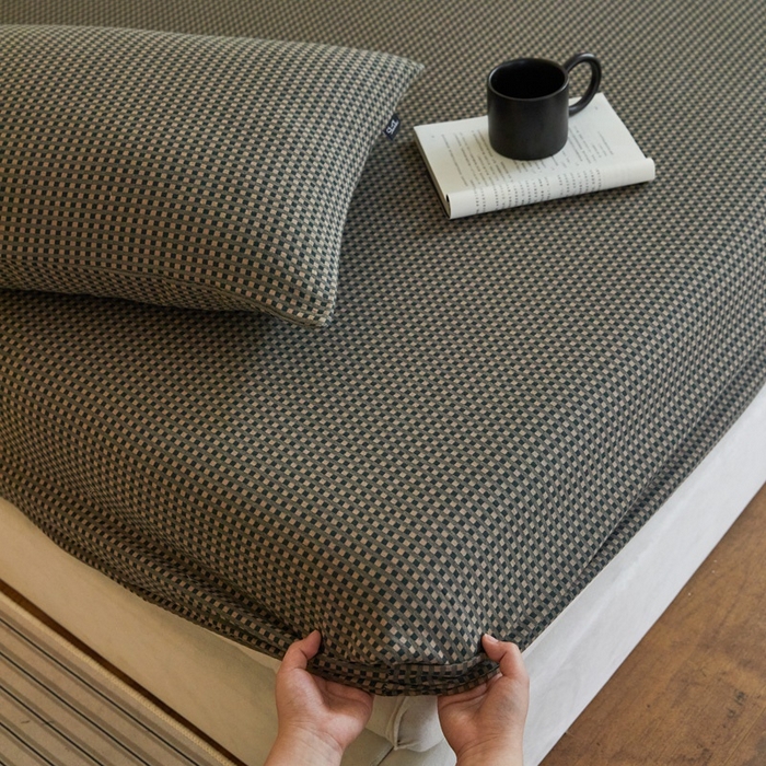 91家纺网 家纺一手货源 找家纺 2025新款A类全棉色织双层纱单床笠 格林-烟灰