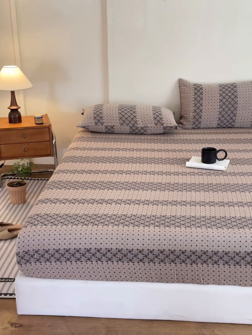 91家纺网 家纺一手货源 找家纺 （总）2025新款A类全棉色织双层纱单床笠