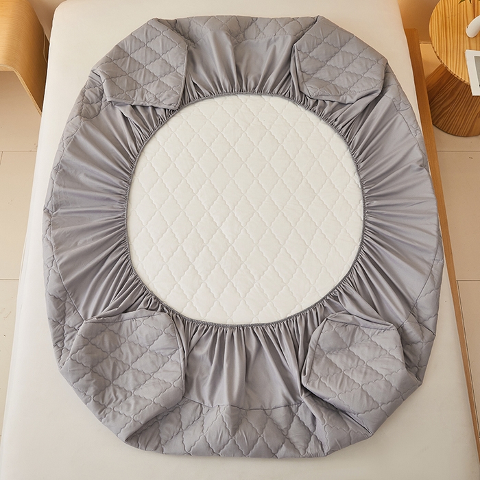 91家纺网 家纺一手货源 找家纺 衿成家纺 2025新款跨境电商热款菱形格夹棉防水床笠支持大佬价跑量多尺寸可做-单床笠 L-浅灰