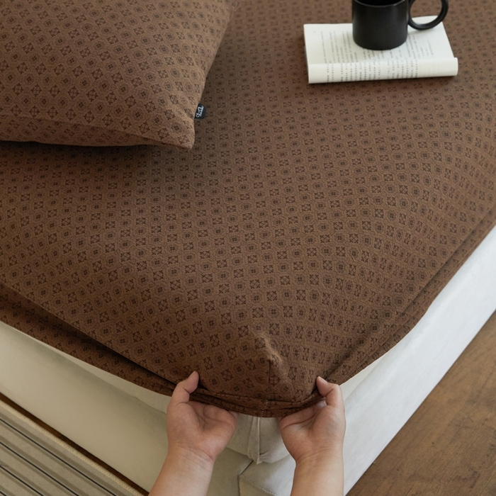 2025新款A类全棉色织双层纱单床笠 格林-咖色