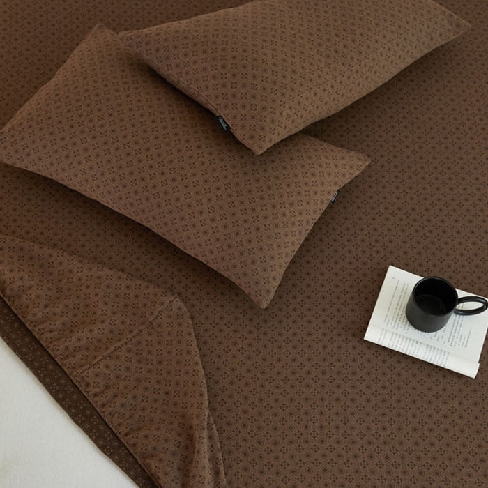 91家纺网 家纺一手货源 找家纺 2025新款A类全棉色织双层纱单床笠 格林-咖色