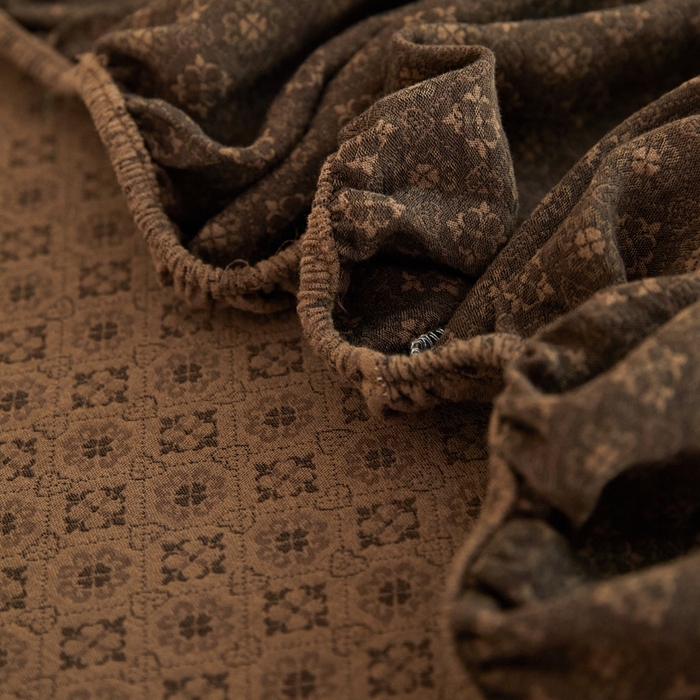 91家纺网 家纺一手货源 找家纺 2025新款A类全棉色织双层纱单床笠 格林-咖色