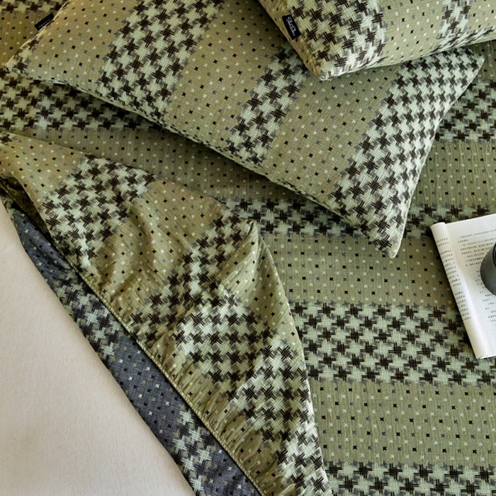 91家纺网 家纺一手货源 找家纺 2025新款A类全棉色织双层纱单床笠 格林-绿