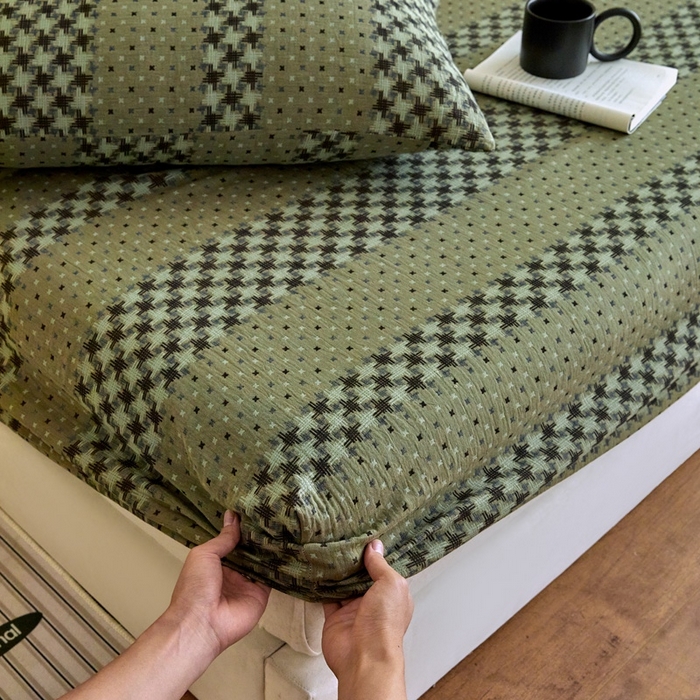 2025新款A类全棉色织双层纱单床笠 格林-绿