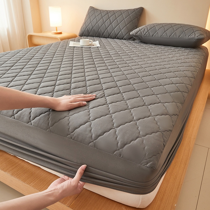 衿成家纺 2025新款跨境电商热款菱形格夹棉防水床笠支持大佬价跑量多尺寸可做-单床笠 L-深灰