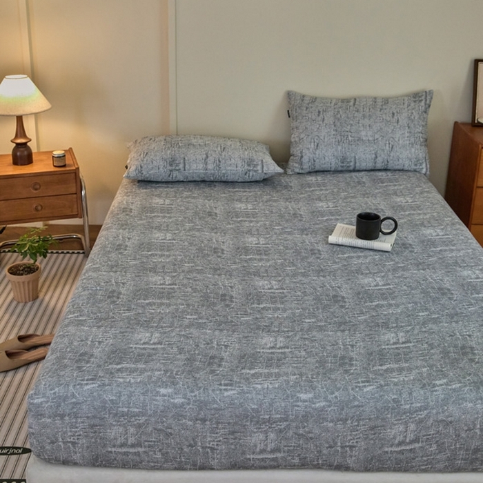 91家纺网 家纺一手货源 找家纺 2025新款A类全棉色织双层纱单床笠 格林-浅灰