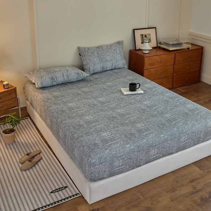 91家纺网 家纺一手货源 找家纺 2025新款A类全棉色织双层纱单床笠 格林-浅灰