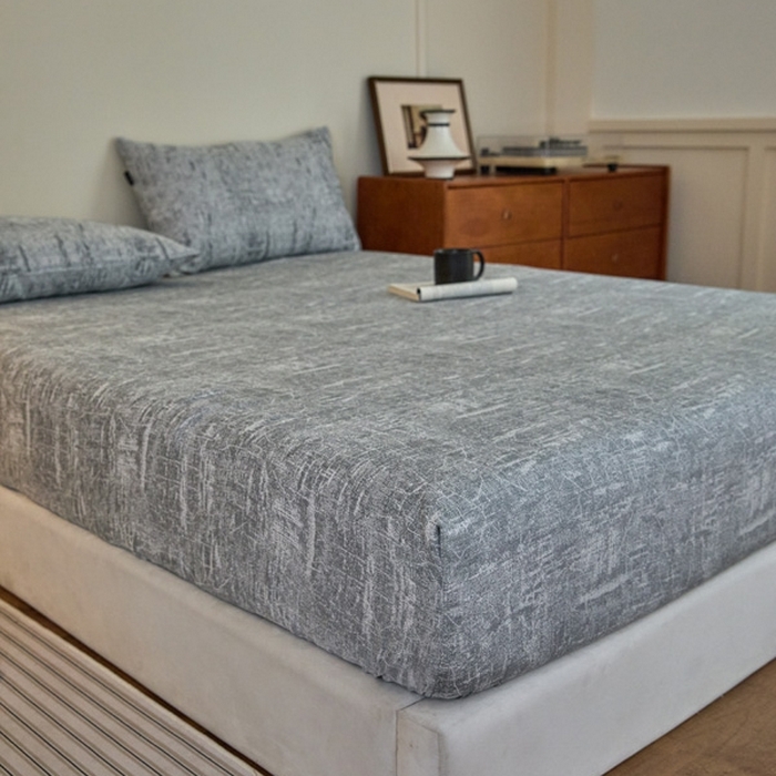 91家纺网 家纺一手货源 找家纺 2025新款A类全棉色织双层纱单床笠 格林-浅灰