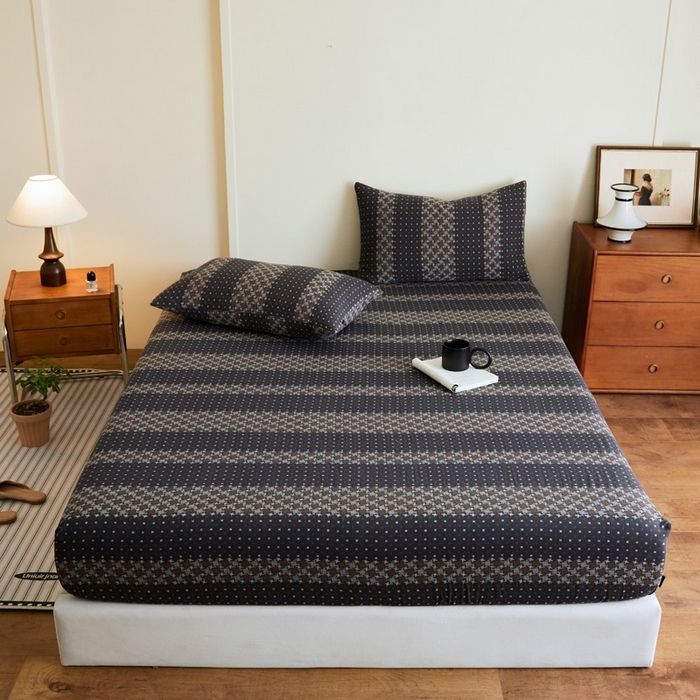 91家纺网 家纺一手货源 找家纺 2025新款A类全棉色织双层纱单床笠 格林-深灰