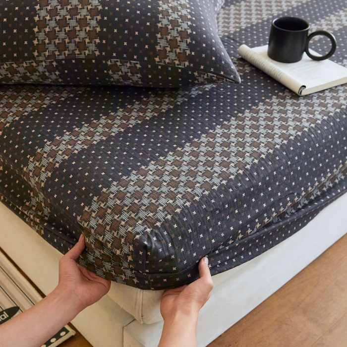 2025新款A类全棉色织双层纱单床笠 格林-深灰