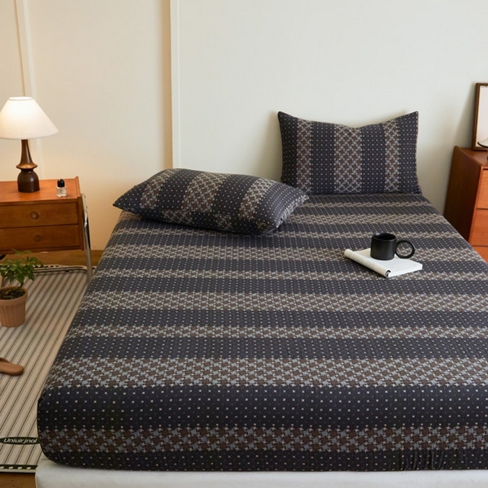 91家纺网 家纺一手货源 找家纺 2025新款A类全棉色织双层纱单床笠 格林-深灰