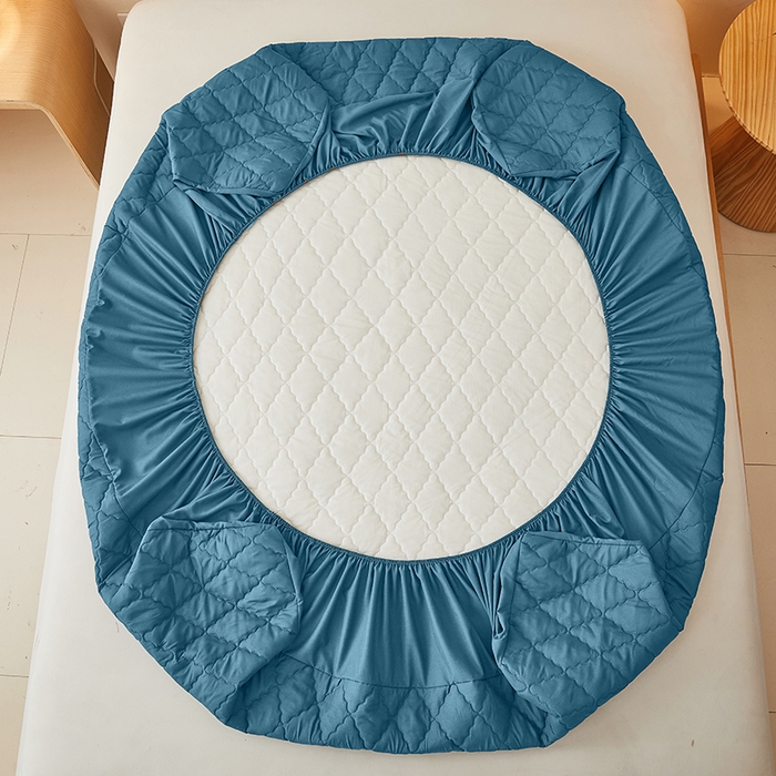 91家纺网 家纺一手货源 找家纺 衿成家纺 2025新款跨境电商热款菱形格夹棉防水床笠支持大佬价跑量多尺寸可做-单床笠 L-深蓝