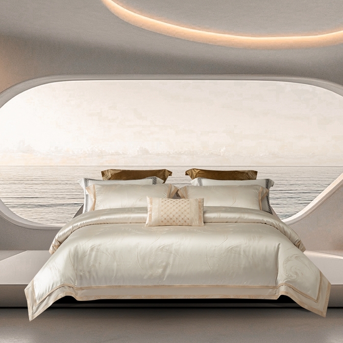 91家纺网 家纺一手货源 找家纺 （总）高大尚婚庆馆  2025新款长绒棉高精密臻丝缎四件套-鎏金岁月